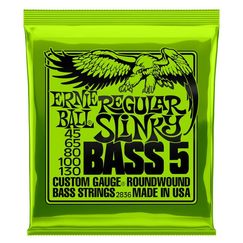 Ernie Ball 2836 5 String 45-130 Regular Slinky Bass Strings in green packet