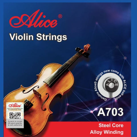 A703 Alice violin strings front of packet showing sticker of authenticity