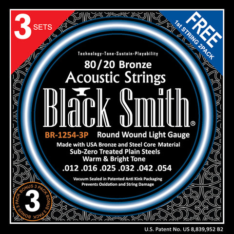 BR-1254-3P BlackSmith 12/54 gauge 80/20 bronze acoustic strings front of packet