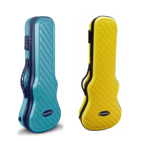 Crossrock CRA400SUYL and CRA400SUTU soprano ukulele cases in yellow and turquoise