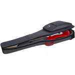 CRDG205BGY Crossrock deluxe metro series gig bag for bass guitars open with zipper undone and red bass guitar inside