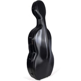 Crossrock CRF4000CEFBK black carbon fibre cello case shown from front with diagonal pattern on black exterior