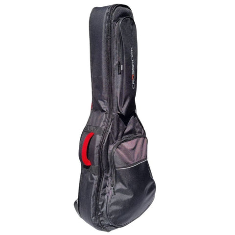 CRSG206CBK Crossrock classical guitar gig bag viewed from front showing red and black side handle