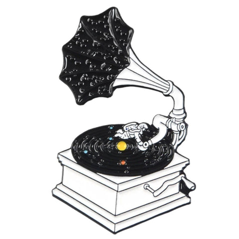 Phonograph vinyl records pin - vinyl record is a solar system and the headshell is an astronaut