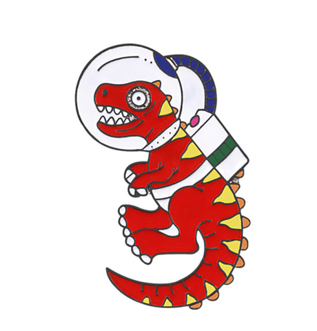 Astronaut Dinosaur Space Brooch Enamel Pin Lapel Badge 2.5cm