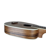 Persian UKSP-Zebra soprano ukulele side view showing bridge