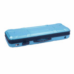 Crossrock CRA400VFTU rectangular violin hard case in turquoise showing case lying down with handle, zipper and combination lock in view