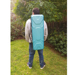 Man wearing CRA400VFTU Crossrock rectangular violin case in turquoise as a backpack