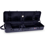 Crossrock CRF4000OVBK  oblong violin case open showing black interior and hygrometer