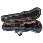 Crossrock CRA400SUTU turquoise soprano ukulele case inside showing faux fur brown lining and an accessory compartment with lid