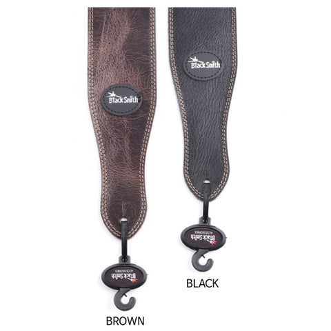 BlackSmith LS-2208 deluxe veg tanned adjustable leather strap for guitar and bass pictured in black or brown