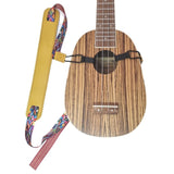 Double hook ukulele strap with brown PU leather shoulder pad attaches to pineapple ukulele