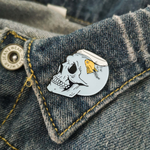 Fish tank skull pin on denim jacket