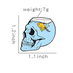 Fish tank skull pin dimensions = 1.1 inch wide, 1.2 inch high, 7g