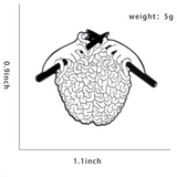 Knitting brain pin with dimensions - 0.9 inch high, 1.1 inch wide, 5g