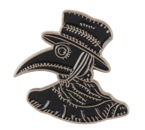 Plague doctor enamel pin. Black with silver features